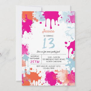 Invitation Orange Rose Bleu Abstrait Fille Anniversaire