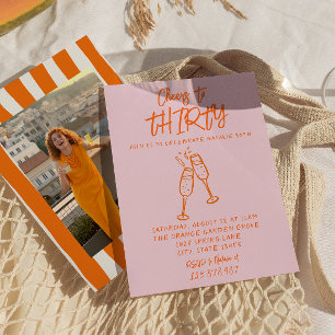 Invitation Orange rose dessiné 30ème photo Whimsical Annivers