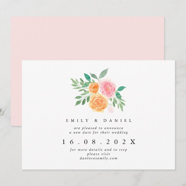 Invitation Orange & Rose Floral Nouveau Mariage Date Invitati (Devant / Derrière)