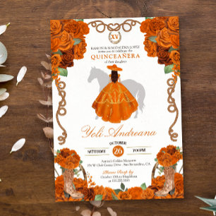 Invitation Orange Rose Floral Ouest Charro Quinceanera