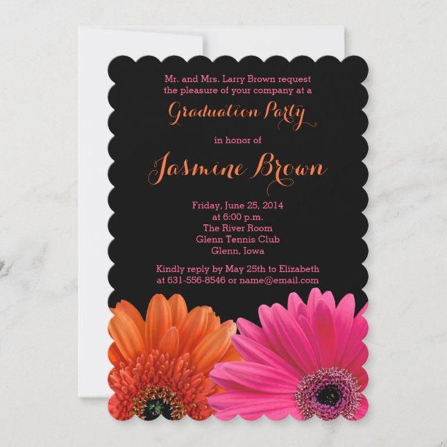 Invitation Orange rose noir Gerbera Daisy Graduation Party (Devant)
