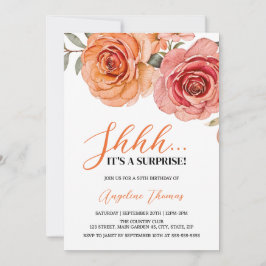 Invitation Orange rouge Rose Floral Botanique Surprise Annive