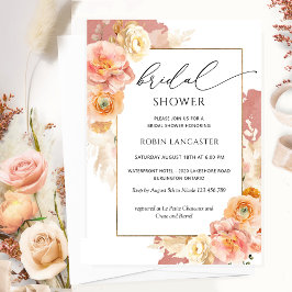 Invitation Orange rouille et Fête des mariées florale de Pêch