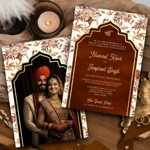 Invitation Orange Rouille Floral Photo Anand Karaj Mariage Si