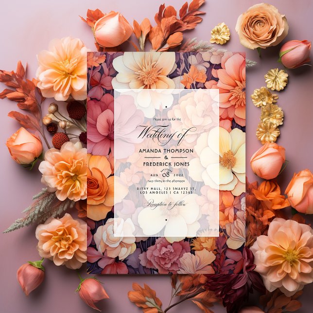 Invitation Orange rouille, rose poussiéreux et Mariage de fle (Créateur téléchargé)