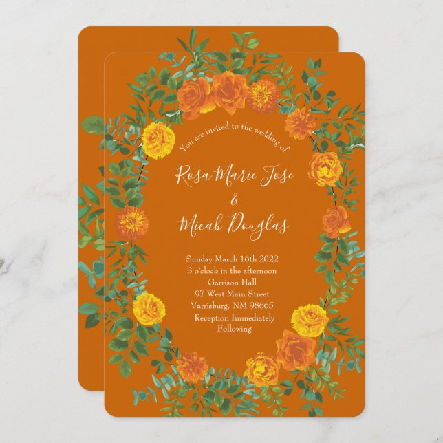 Invitation Orange Rust Fall Rose Floral Mariage (Devant / Derrière)