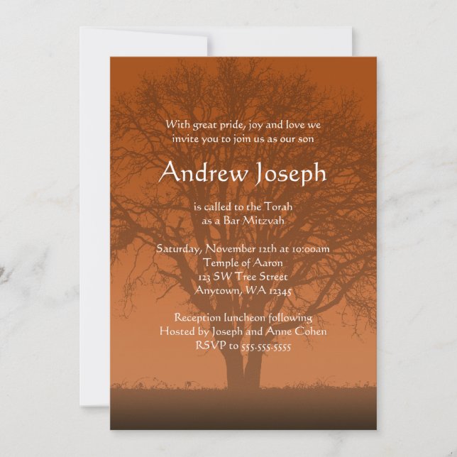 Invitation Orange rustique Arbre de vie Barre Mitzvah Invitat (Devant)