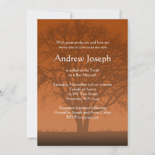 Invitation Orange rustique Arbre de vie Barre Mitzvah Invitat