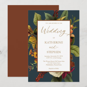 Invitation Orange rustique Red Floral Bouquet Mariage Turqu