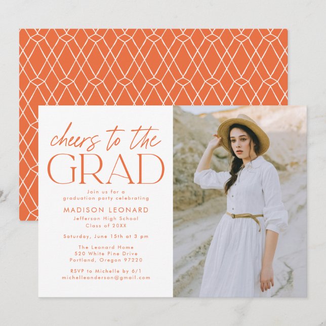 Invitation Orange | Salutations à la Grad Photo Graduation Pa (Devant / Derrière)
