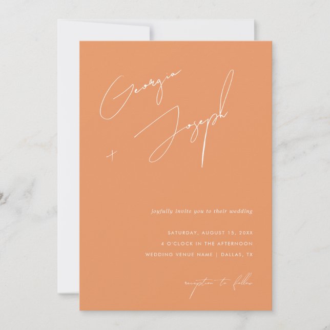 Invitation Orange | Script Photo QR Code Mariage (Devant)
