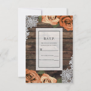 Invitation Orange Spice Rose Russe Dentelle de bois RSVP Répo