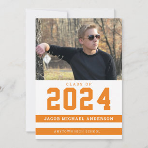 Invitation Orange Sporty Stripes Photo Graduation Party