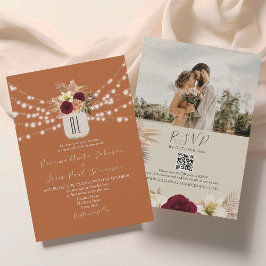 Invitation Orange String éclaire le code QR Mariage Floral