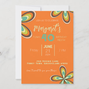 Invitation Orange super 40 Anniversaire Fête les années 70 Hi