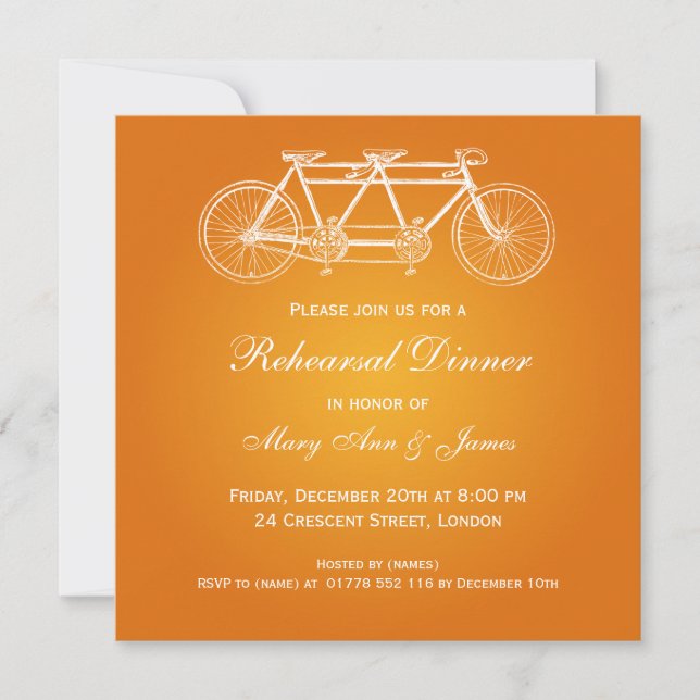Invitation Orange tandem de vélo de dîner de répétition de (Devant)