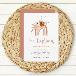 Invitation Orange Terracotta Boho | Baptême arc-en-ciel
