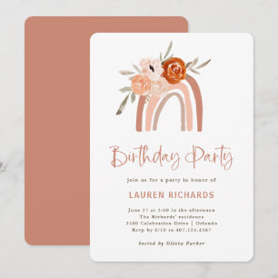 Invitation Orange Terracotta Boho   Rainbow Birthday Party