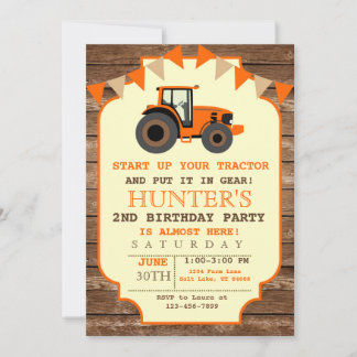 Invitation Orange Tractor Invitation, Anniversaire Agricole
