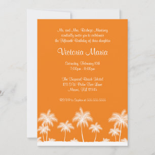 Invitation Orange Tropical Beach Palm Tree Quinceanera Party