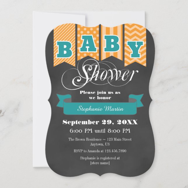 Invitation orange turquoise de baby shower de (Devant)