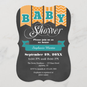 Invitation orange turquoise de baby shower de