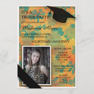 Invitation Orange Turquoise Floral College Trunk Party Photo