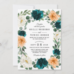 Invitation Orange Turquoise Turquoise Bleu Élégant Mariage fl