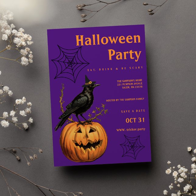 Invitation Orange violet lanterne de crêpe d'oiseau orange Ha (Orange purple bird jack lantern Halloween Party)