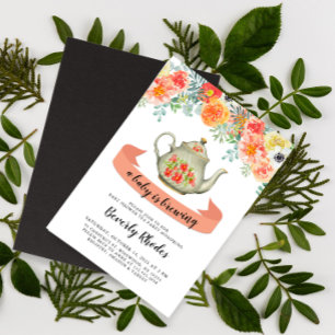 Invitation Orange Watercolor Floral Baby shower Tea Party