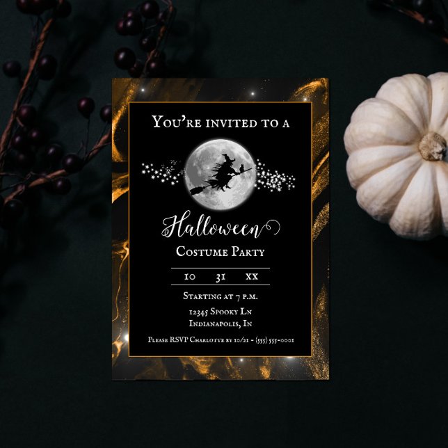 Invitation Orange Witch Silhouette Halloween Party (Orange Witch Silhouette Halloween Party Invite)