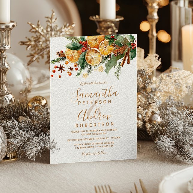 Invitation Orange Wreath Citrus Christmas winter wedding (Orange Wreath Citrus Christmas winter wedding Invitation)