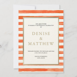 Invitation Orangeade Watercolor Stripes & Gold Letters