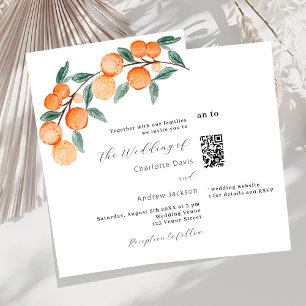 Invitation Oranges d'agrumes aquarelle QR RSVP mariage de lux