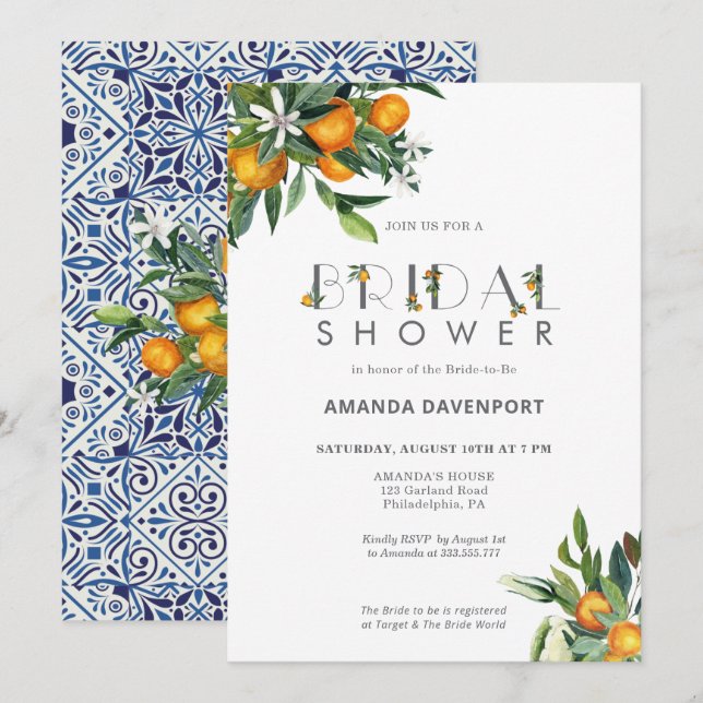 Invitation Oranges et Fête des mariées verdoyante  (Devant / Derrière)