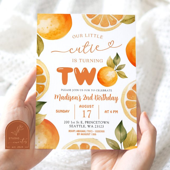 Invitation Oranges Notre Petite Cutie Tourne Deux Anniversair (Créateur téléchargé)