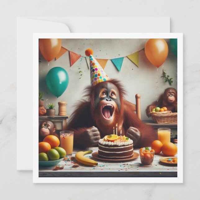 Invitation Orangutang fêtant l'anniversaire, singes de fête (Devant)