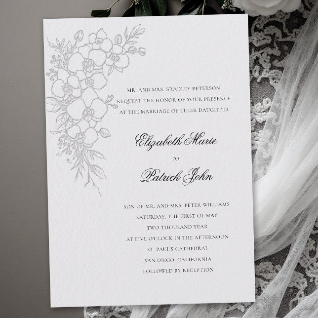 Invitation Orchid Waltz Formal Traditional Ivory Wedding (orchid wedding invitation ivory formal waltz modern classic traditional black tie parents hosting)