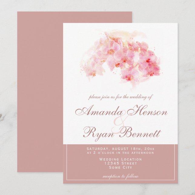 Invitation Orchidée Aquarelle Terracotta Fleur Mariage Floral (Devant / Derrière)