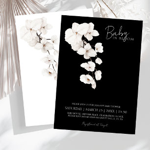 Invitation Orchidée blanche noire moderne bébé en fleurs