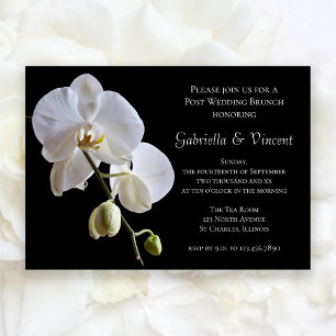 Invitation Orchidée blanche sur carton noir pour brunch d'apr