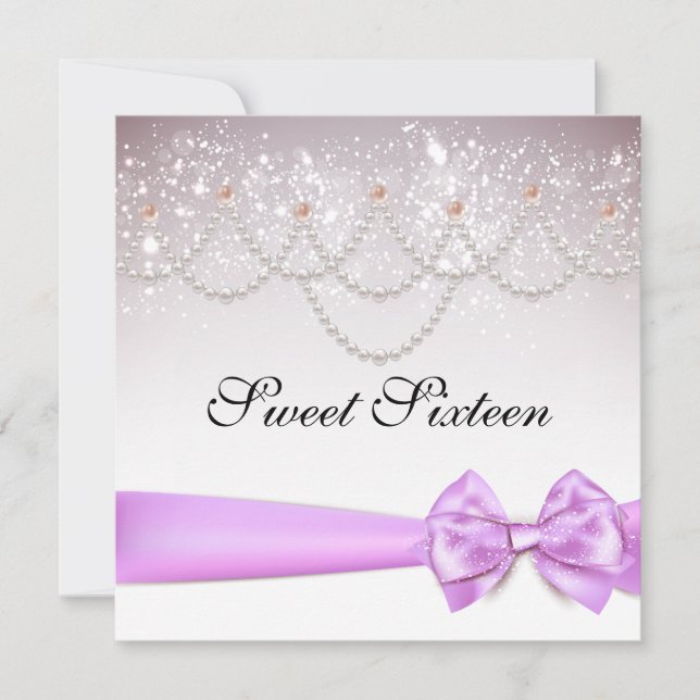 Invitation Orchidée Bow et perles étincelles Sweet sixteen (Devant)