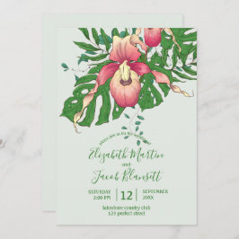 Invitation Orchidée Cypripedium Rose/Jaune Mariage Vert