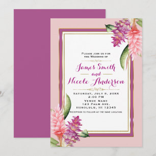 Invitation Orchidée Fleur Tropicale Mariage Chic Rose & Viole