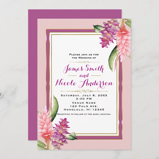 Invitation Orchidée florale tropicale violet et Mariage chic  (Devant / Derrière)