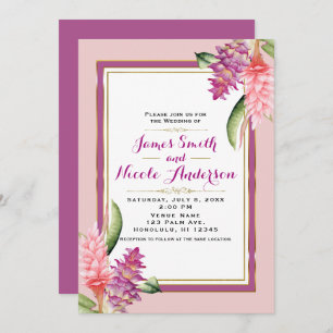 Invitation Orchidée florale tropicale violet et Mariage chic 