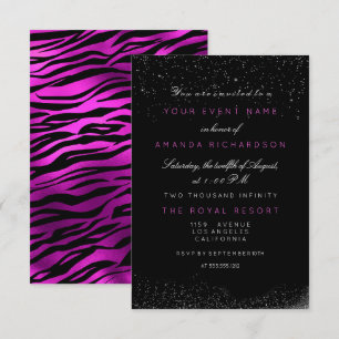 Invitation Orchidée Fuchsia Tigre Noir Blanc Anniversaire Éti