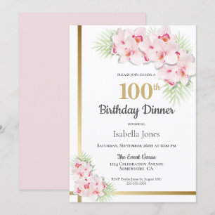 Invitation Orchidée rose 100e anniversaire Dîner fête