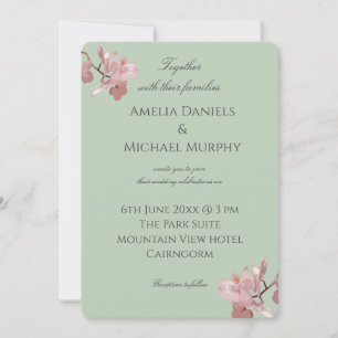 Invitation Orchidée rose sauge verte