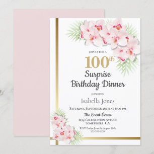 Invitation Orchidée rose Surprise 100e anniversaire Dîner